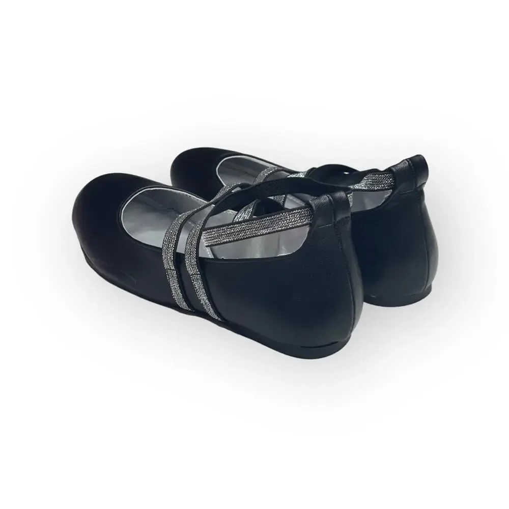 new Mia ☀︎︎ Abbey Vegan Leather Ankle Strap Ballet Flat ☀︎︎ Black + Silver ☀︎ 13